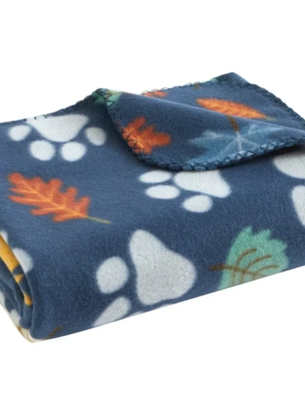 Mainstays Navy Plush Blanket with Multicolor Paw & Leaf Print